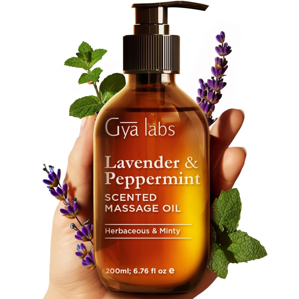 Gya Labs Lavender & Peppermint Massage Oil - 6.76 Fl Oz - Non-Greasy Formula for Sore Muscles, Deep Relaxation & All Skin Types - Suitable for Men & Women