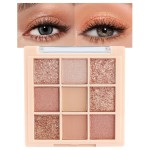 9Colors Champagne Rose Gold Eye Shadow Palette Makeup,Shimmer Pink Eyeshadow Palette Nude Glitter Sparkly Eye Shadows Long Lasting Waterproof Blendable Naturing-Looking