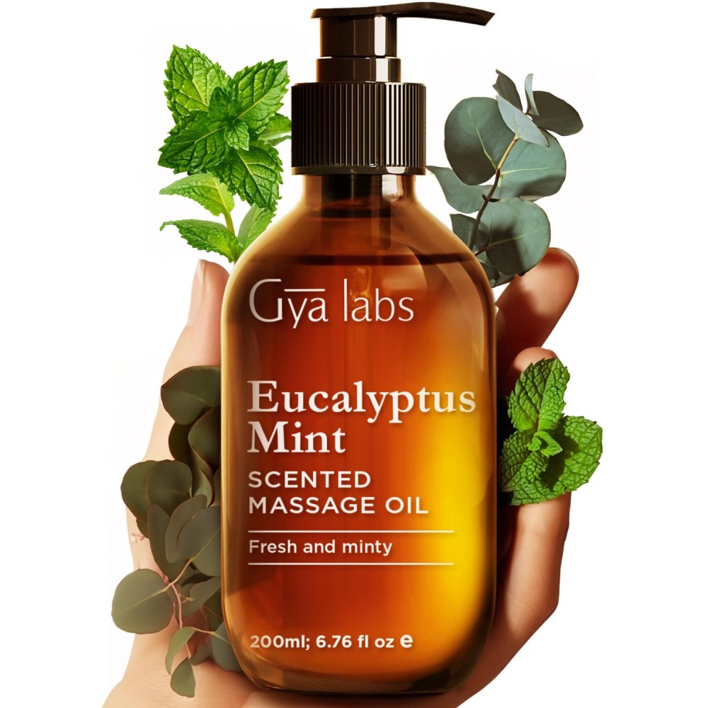 Gya Labs Eucalyptus Mint Massage Oil - 6.76 Fl Oz - Non-Greasy Formula for Sore Muscles, Deep Relaxation & All Skin Types - Suitable for Men & Women
