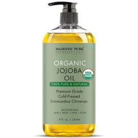 Majestic Pure USDA Organic Jojoba Oil - 100% Pure & Natural - Premium Grade, Cold-Pressed, Hexane-Free Carrier Oil for Skin, Hair and Body - Moisturizing Skin, Hair and Scalp - 8 Fl Oz