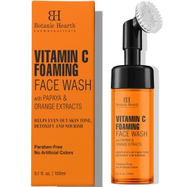 Botanic Hearth Vitamin C Foaming Face Wash With Papaya & Orange | Extracts Built|In Silicone Brush | For Cleansing & Glowing Skin | Paraben & Sulphate Free | Face Cleanser For Women & Men | 5.1 Fl Oz