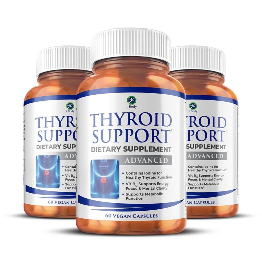 1 Body Thyroid Support Supplement, 90-Day Supply, 3 Pack with B12, Iodine, Zinc, Selenium, Ashwagandha, Non-GMO Vegetarian Formula