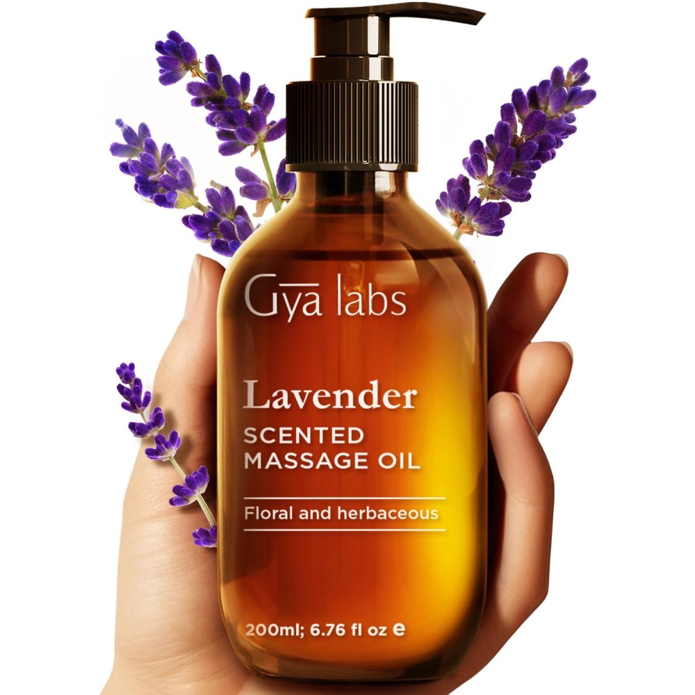 Gya Labs Lavender Massage Oil - 6.76 Fl Oz - Non-Greasy Formula for Sore Muscles, Deep Relaxation & All Skin Types - Suitable for Men & Women