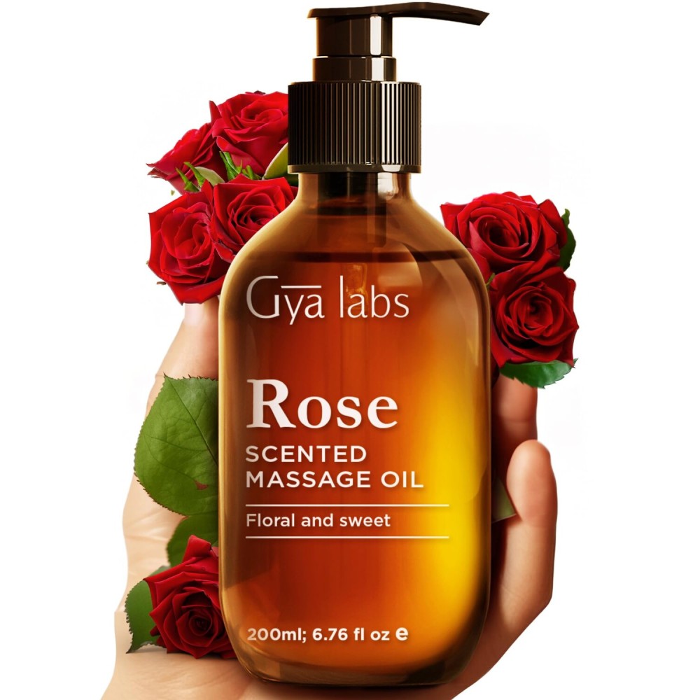 Gya Labs Rose Massage Oil - 6.76 Fl Oz - Non-Greasy Formula for Sore Muscles, Deep Relaxation & All Skin Types - Suitable for Men & Women