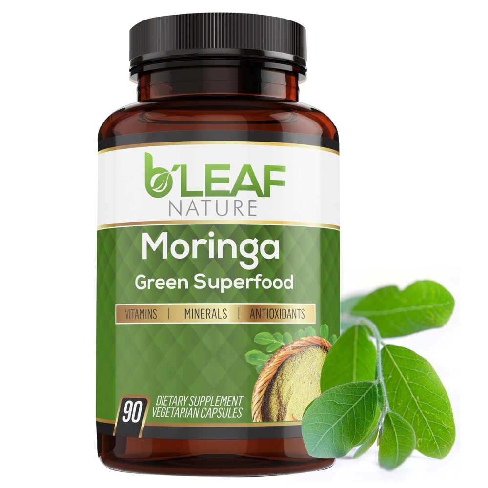 B\'LEAF NATURE Organic Moringa Capsules 1000mg, 90 Count - Moringa Capsules with Organic Olefeira Powder for Immune Support, Energy & Balance - Vegan, Non-GMO Supplements for Daily Wellness