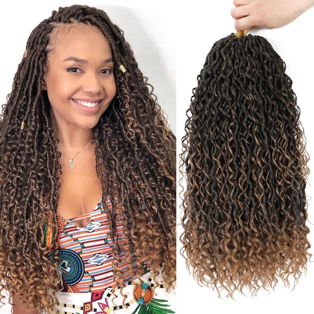 8 Packs Goddess Faux Locs Crochet Hair for Black Women, Long Goddess Locs Crochet Hair, Boho Style Locs, River Hair with Curly Ends (22Inch, T27, 8Packs)