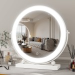 ROLOVE 13 Inch Vanity Mirror with Lights, Round Make Up Mirror with Lighting, LED Mirror Makeup Mirror with Lights for Bedroom Tabletop, Smart Touch Control, 360 Rotation (White)