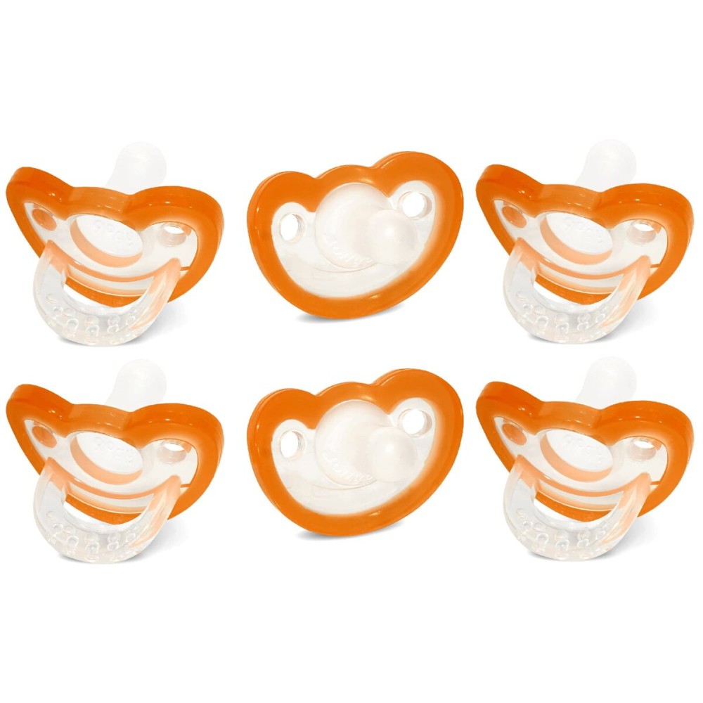 RaZbaby Jollypop Pacifier for Newborns & Up, USA Made, Natural Shaped Orthodontic Binky, Lovingly Shared in NICUs & Hospitals Worldwide, Medical-Grade 100% BPA-Free - 0-3 Months, 6 Pack - Orange
