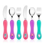 Lehoo Castle 6 Pieces Toddler Utensils, Kids Silverware for 2 3 4 Years Old, Stainless Steel Knife Fork and Spoon Set with Plastic Handle, Safe Toddler Cutlery (Purple)
