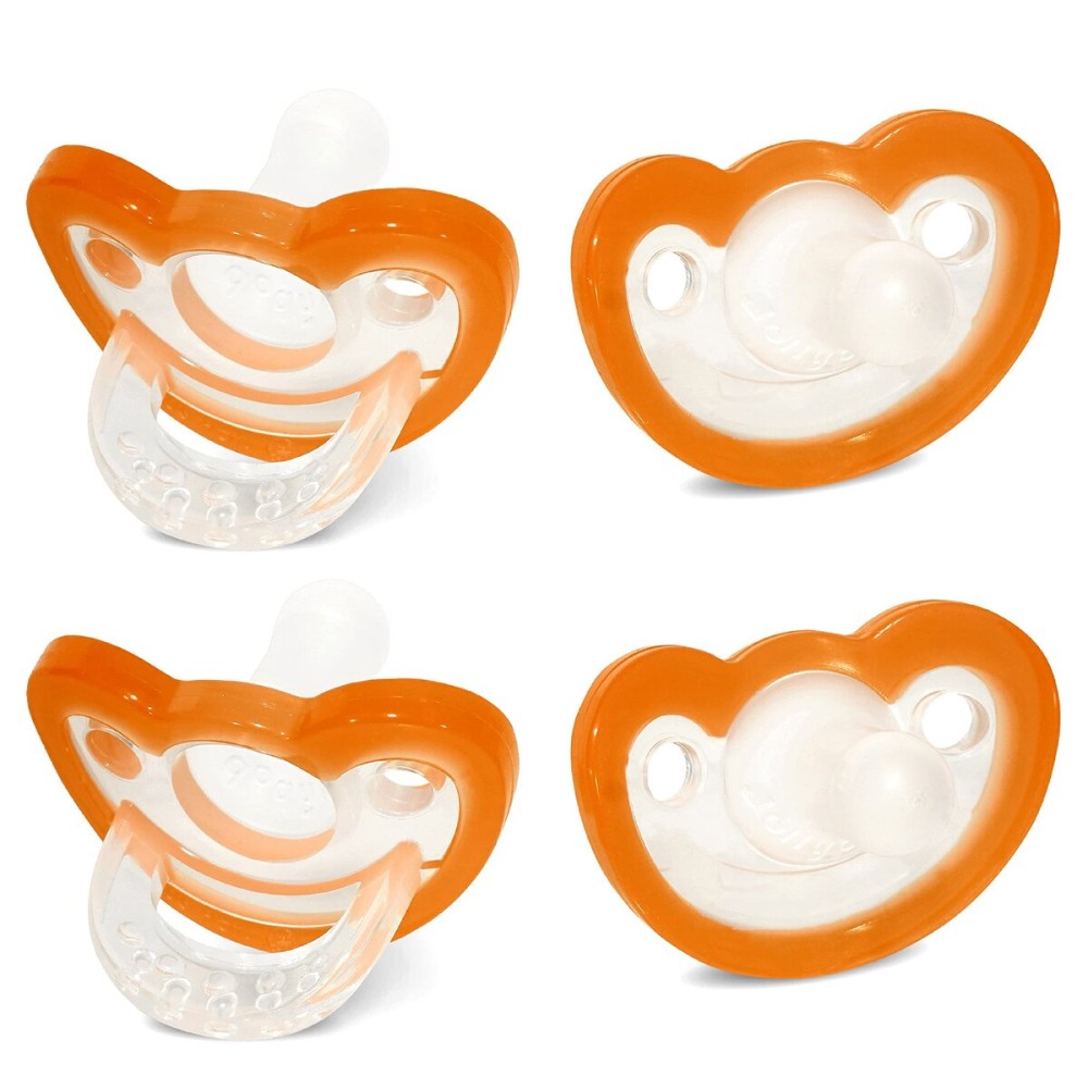 RaZbaby Jollypop Pacifier for Babies 3 Months and Up, USA Made, Natural Shaped Orthodontic Binky, Lovingly Shared in NICUs & Hospitals Worldwide, Medical-Grade 100% BPA-Free - 4 Pack - Orange