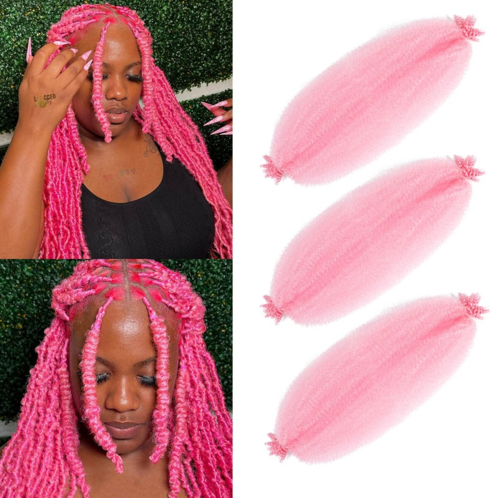 Afro Twist Hair 12 Inch 3 Packs, Springy Afro Twist Hair Pre Fluffed Spring Twist Hair Pre Stretched Wrapping Hair for Soft Locs Hair Extensions (12 Inch (Pack of 3), Pink)