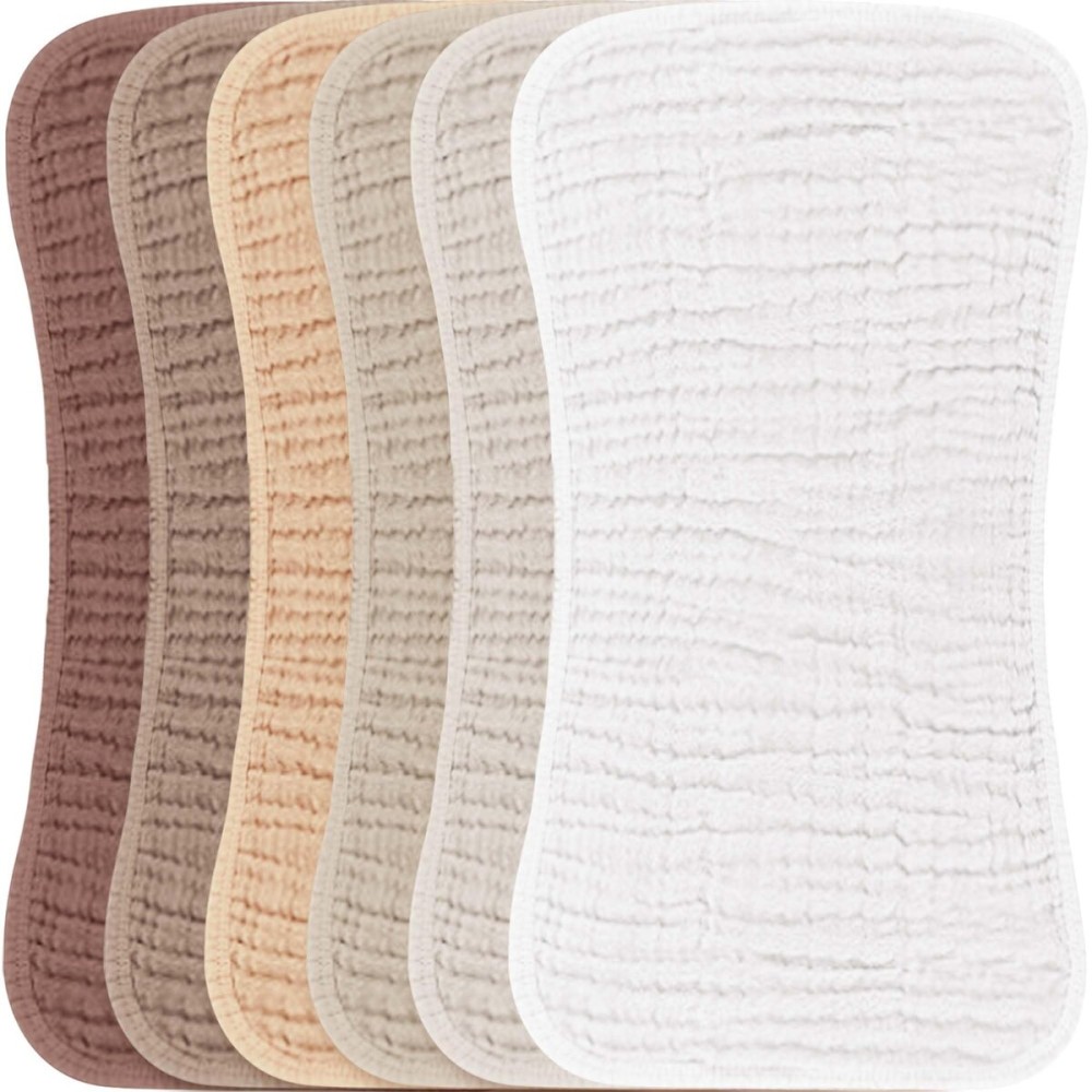 Konssy Muslin Baby Burp Cloths Sets for Unisex- 6 Pack Large 100% Cotton Burping Clothes for Newborn, Baby Girls and Boys