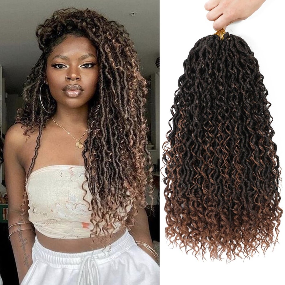 8 Packs Goddess Faux Locs Crochet Hair for Black Women, Goddess Locs Crochet Hair, Boho Style Locs, River Hair with Curly Ends (18Inch, T30, 8Packs)