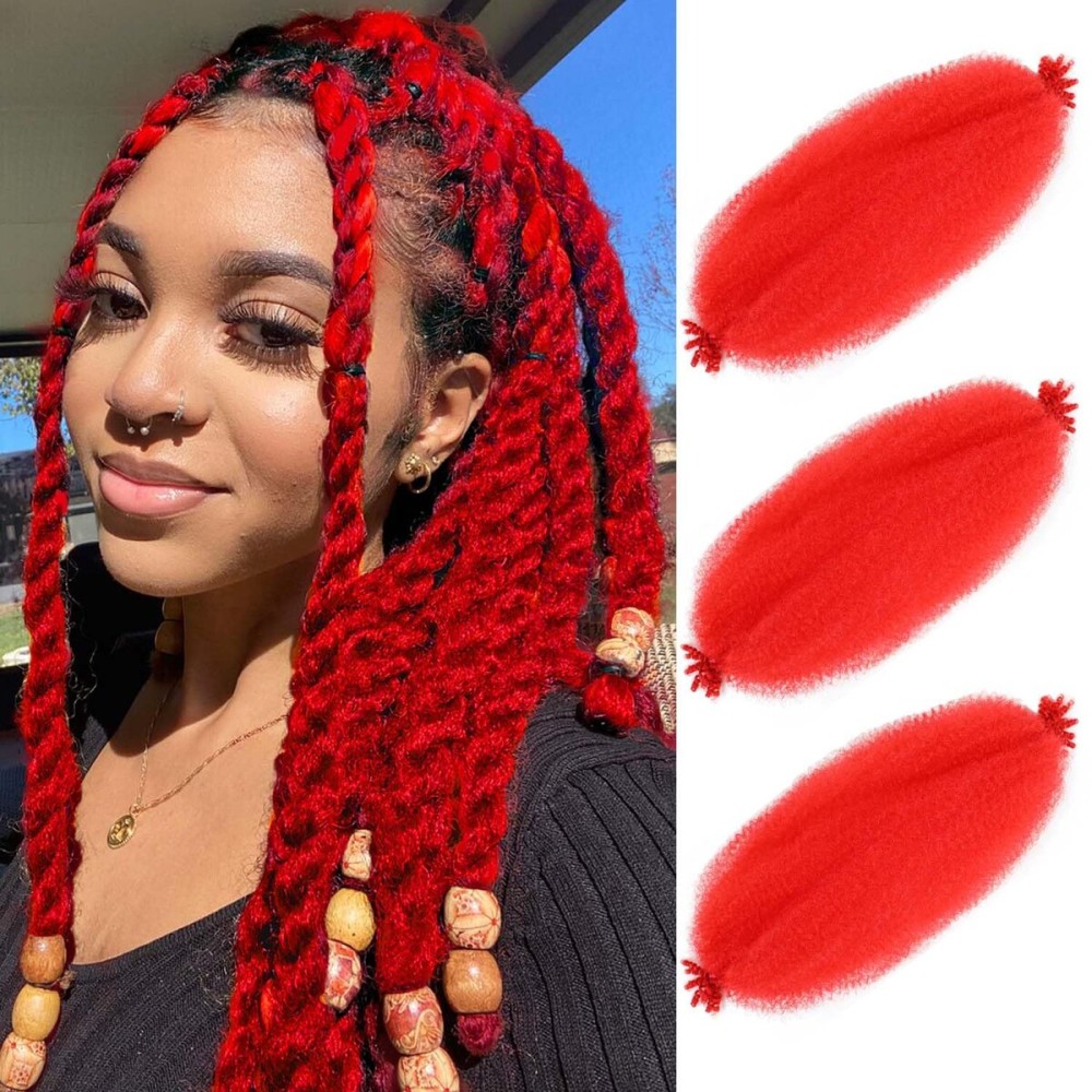 Marley Twist Braiding Hair 12 Inch Pre-separated Springy Afro Twist Hair 3 Packs Marley Hair for Faux Locs Afro Spring Twist Hair Extensions (12 Inch (Pack of 3), Red)