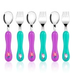 Lehoo Castle 6 Pieces Toddler Utensils, Kids Silverware for 2 3 4 Years Old, Stainless Steel Fork and Spoon Set with Plastic Handle, Safe Toddler Cutlery (Mermaid)