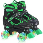Kids Roller Skates for Boys - Green for Teenagers Youth Age 10 11 12 - Adjustable All Light up Wheels Indoor Outdoor Sports Birthday Gift for Son and Grandson