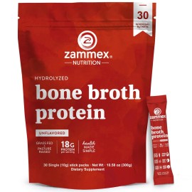 Zammex Bone Broth Packets-20g Collagen Protein-Beef Bone Broth Powder to Go-30 Travel Stick Packets-Supports Skin Nails Joints, Gut Health | Gluten-Free |Keto & Paleo Friendly (15 Servings)