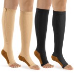 bropite Zipper Compression Socks Women & Men - 2Pairs Calf Knee High 15-20mmHg Open Toe Compression Stocking suit for Walking