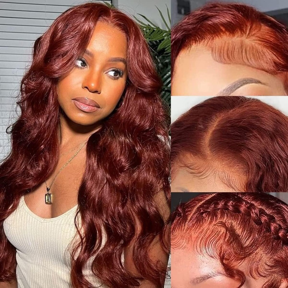 Aaliweya Reddish Brown Wigs Human Hair 33b Auburn 13x4 Body Wave HD Lace Front Wigs for Women Pre Plucked 180 Density Glueless Copper Frontal Wig Super Soft 18Inch