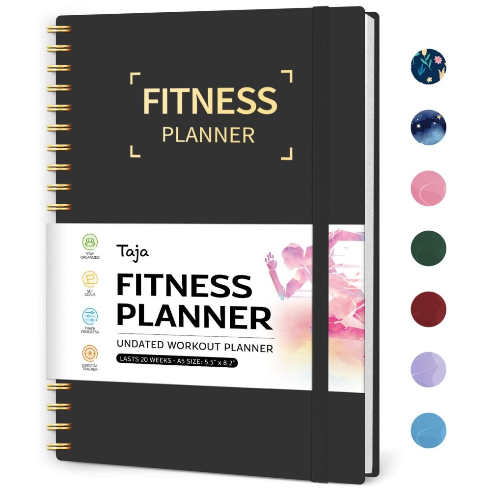 Fitness Workout Journal for Women & Men, A5(5.5 x 8.2) Workout Log Book Planner for Tracking, Progress, and Achieving Your Wellness Goals-Black