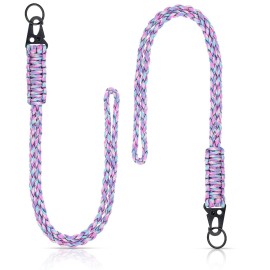 Frienda 2 Set Heavy Duty Paracord Lanyard Necklace Whistles Strap Braided 550 Keychain Lanyard for Outdoor Activities (Blue, Red, Purple)