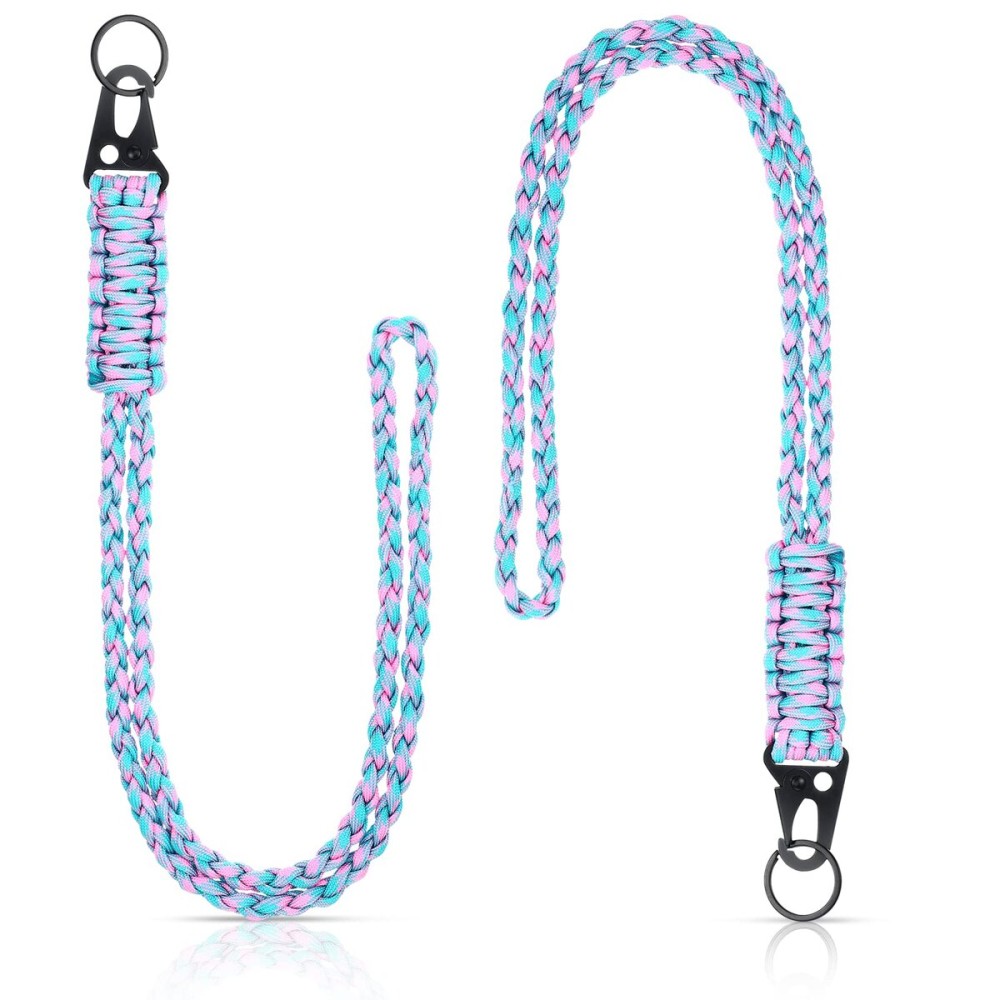 Frienda 2 Set Heavy Duty Paracord Lanyard Necklace Whistles Strap Braided 550 Keychain Lanyard for Outdoor Activities (Pink, Green)