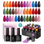 Beetles Fall Gel Nail Polish Set - Fall Yard Gel Polish Kit, 20 Color Orange Burgundy Red Navy Blue Glitter, Soak Off LED UV with Base Top Coat Nail Art Manicure Gift for Women