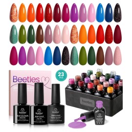 Beetles Fall Gel Nail Polish Set - Fall Yard Gel Polish Kit, 20 Color Orange Burgundy Red Navy Blue Glitter, Soak Off LED UV with Base Top Coat Nail Art Manicure Gift for Women