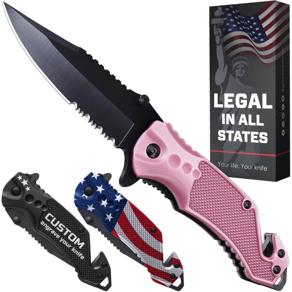 GOOD WORKER Legal Pink Pocket Knife for Women Self Defense - 2.95 Serrated Folding Blade Knives - Cute Girl Tool - Gifts Idea for Her - Perfect for Gilfriend Wife Woman - Gifts for Mother 6680 P
