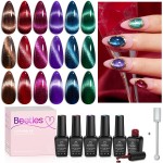 Beetles Cat Eye Gel Nail Polish Set, 6 Colors Christmas Gel Polish Kit Glitter Red Pink Shiny Brown Burgundy Purple Blue Green Magnetic Effect Sparkle Stunning Soak Off UV Manicure Gifts for Women