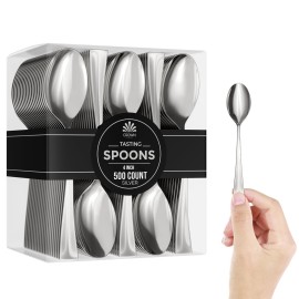Exquisite Mini Spoons For Desserts - Bulk Pack Of 500 Silver Dessert - Disposable 4.5 Inch Plastic Appetizer Real Flatware Look- Miniature Bpa Free Food Safe