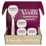 Gillette Venus Comfortglide plus Olay Sugarberry Women\'s Razor with Rose Gold Metal Handle + 4 Blade Refills, Holiday Gifts for Women
