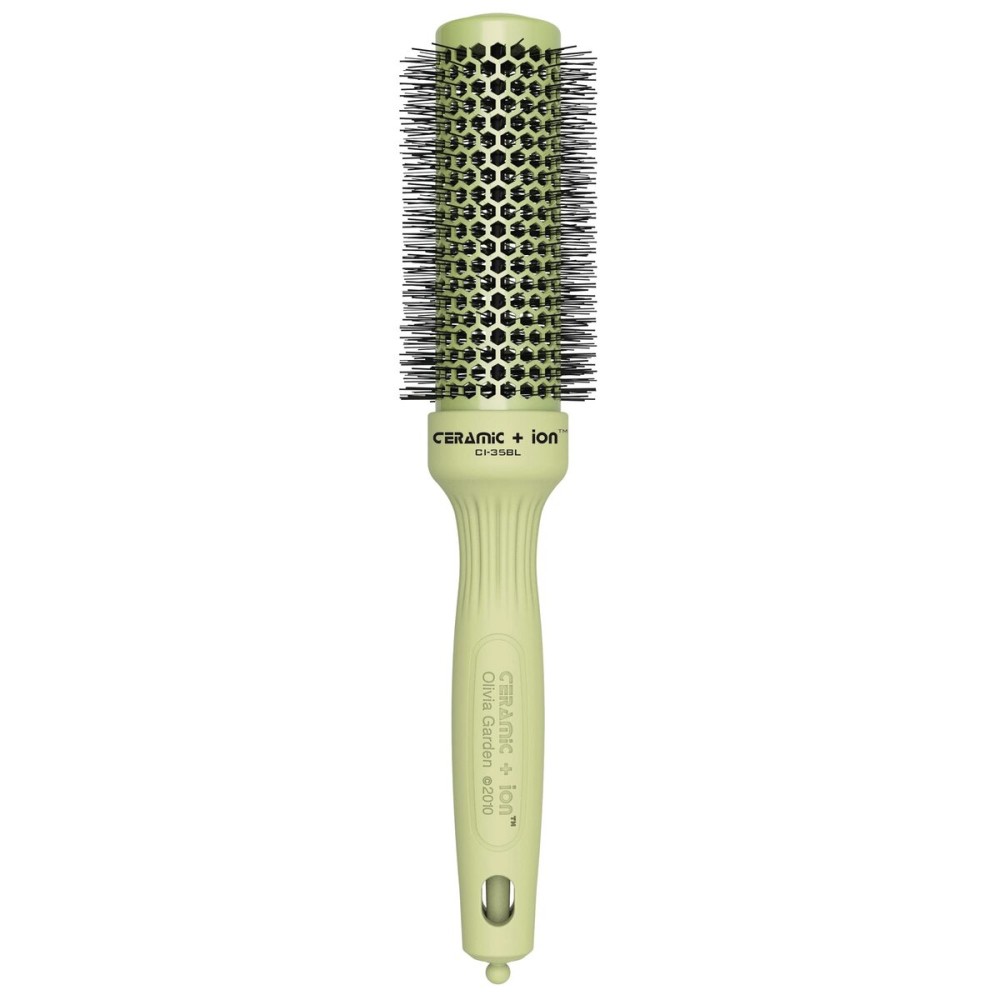 Olivia Garden Ceramic + Ion Round Thermal Hair Brush - Not Electrical - Professional Blowout Brush for Normal to Thick Hair - 1.38-Diameter Barrel - Green - CI-35BL