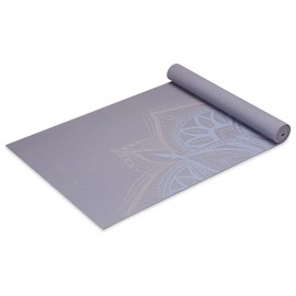 Gaiam Yoga Mat - 5mm Thick Yoga Mat - Non-Slip Exercise Mat for All Types of Yoga, Pilates & Floor Workouts - Textured Grip, Cushioned Support, Variety of Designs (24 x 68 inches long), Dusty Purple Point