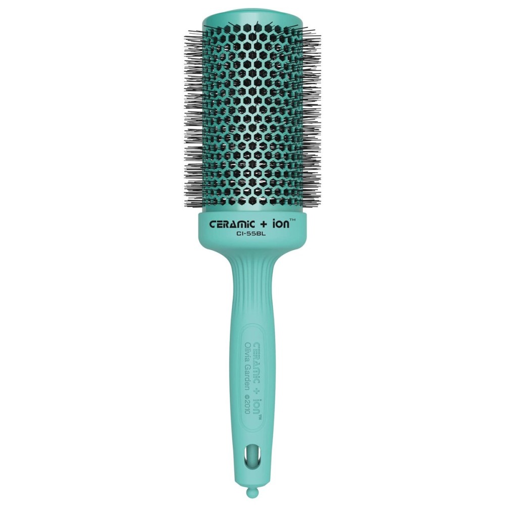 Olivia Garden Ceramic + Ion Round Thermal Hair Brush - Not Electrical - Professional Blowout Brush for Normal to Thick Hair - 2.125-Diameter Barrel - Turquoise - CI-55BL
