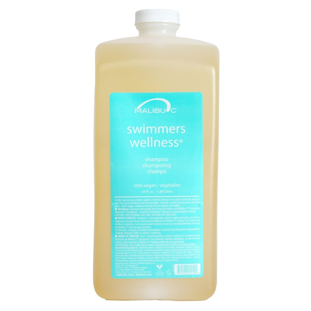 Malibu C Swimmers Wellness Clarifying Shampoo for Chlorine & Hair Build Up - Adults & Kids Swim Shampoo to Help Protect Against Pool Element Damage, Retain Moisture, Restore Shine & Texture (64oz)