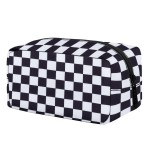 E-Tree Cute Makeup Bag,Medium Travel Make up Pouch for Purse,Zipper Toiletry Cosmetic Brush Skin Care Case for Women Man,Tech Electronic Organizer,Small Canvas Storage for Personal Items,Checkered