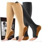 cerpite Zipper Compression Socks - 2 Pairs Open Toe Compression Stockings for Men Women 15-20mmHg,Suit for Running, Sport