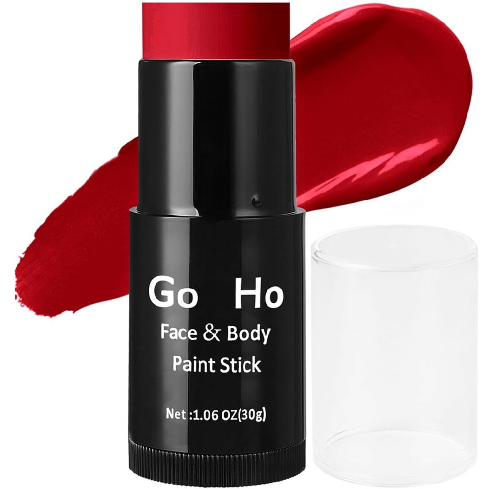 Go Ho Cream-Blendable Red Face Paint Stick (1.06 Oz),Full-coverage Red Body Paint Makeup for Adults Children Halloween Cosplay Clown Devil SFX Makeup,Waterproof Red Makeup Stick