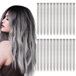 Kyerivs 24PCS White Colored Clip in Hair Extensions for Girls 20Inch Grey Straight Synthetic Hairpieces Stocking Stuffers for Girls Party Highlights Colorful Hair Accessories Halloween Gifts for Women