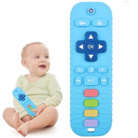 Chuya Remote Teethers Silicone Baby Teething Toys, TV Remote Teether for 3-6-12-18 Months Babies Infant Toddlers Teething Relief Chew Toys (Blue)
