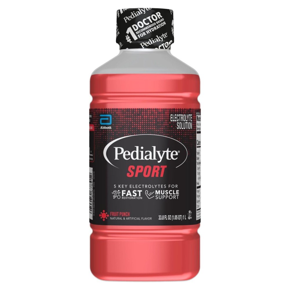 Pedialyte Sport Electrolyte Solution | 5 Key Electrolytes for Muscle Support | Fast Hydration for Before, During, & After Exercise | Fruit Punch, 1 Liter