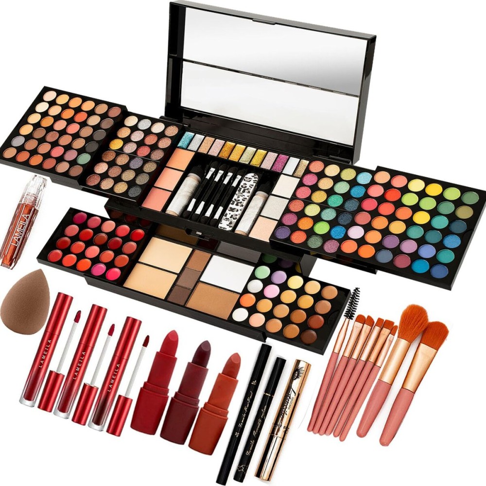 MISS ROSE M 187 Colors Professional Makeup Palette - All-in-One Kit With Eye Shadows, Lipsticks, Mascara, Foundations, Blushes, Brow Pencils, Nail File - Makeup Gift Set for Women and Girls