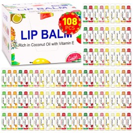 DMSKY 108 Pack Lip Balm, Natural Lip Balms Bulk with Vitamin E and Coconut Oil, Moisturizing Lip Balms for Chapped Lips, Bulk Lip Balm for Women-12 Flavors