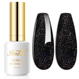 Imtiti Glitter Gel Nail Polish, 0.5 Fl Oz Black Glitter Gel Polish Soak Off LED U V Iridescent Shimmer Sparkle Nail Gel Polish DIY Nail Art Starter Manicure Salon Gel Nail Polish Kit for Women Girls