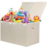 popoly 122L Large Toy Box Chest with Lid, Foldable Toy Storage Organizer Bin Boxes with Removable Divider for Kids, Boys, Girls, Nursery, Playroom, 26x17 x17 (Linen Beige)