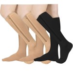 Athbavib 3 Pairs Zipper Compression Socks, 15-20 mmHg Closed Toe Compression Stocking with Zipper for Women and Men