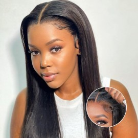 FACMOOD 6x4 HD Lace Wear and Go Glueless Wig Human Hair Pre-Plucked, Pre-Cut Lace Glueless Wigs, No Glue Lace Front Closure Wig Straight, 200% Density, 22 inch