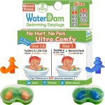 WaterDam A-Series Swimming Ear Plugs Ultra Comfy Great Waterproof Earplugs (Mixed Sizes, Size 1A+1: Toddler Little Kids 10m-6yrs & ExtraSmall Ear Women&Teens)