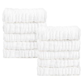 AIDEA Baby Washcloths and Burp Cloths, Absorbent Cotton Muslin Baby Towels, Large Soft Breathable Newborn Essentials for Boys and Girls, Newborn Essentials, White-10 Pack, 10x10